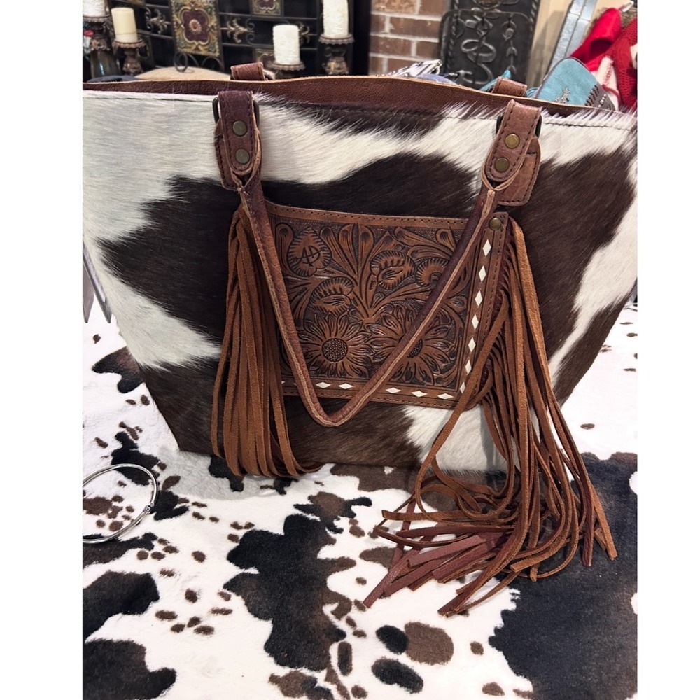 American Darling Tote New Rodeo Cowhide Bag Fringe Tooled Leather Conceal Carry - Picture 2 of 16